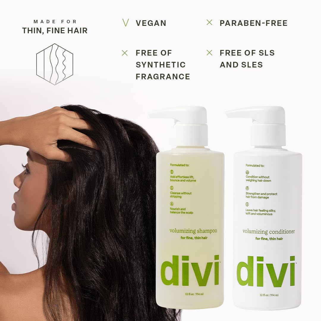 Divi Volumizing Shampoo and Conditioner Set for Women and Men - Lightweight Hair Care Duo for Fine and Thinning Hair - Adds Volume, Lift, and Bounce