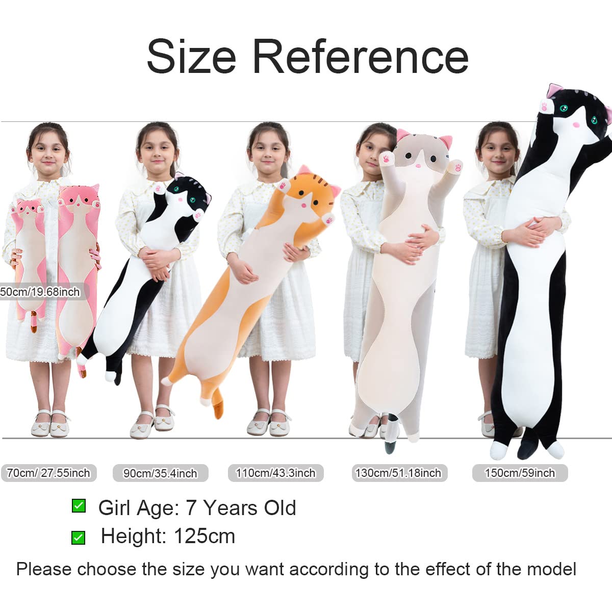 Giant Cat Pillow Plush Cartoon Kitty Sleeping Hugging Pillow, Cuddly Soft Long Kitten Body Pillow Doll Cat Cushion Toy for Kids Girlfriend (Gray,…