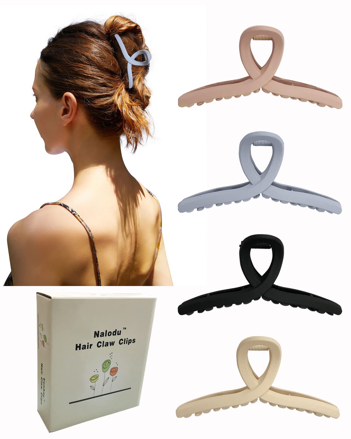 Nalodu 5 Inch Extra Large Claw Clips, No Slip Matte & Glossy Jumbo XL Black & Silver Plated Hair Clips for Thick Long Curly Hair, Big Hair Claw Clips Beauty and Personal Care Nalodu