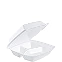 DART 85HT3R Med Perforated 3 Comp Foam Hinged Container, 8.5 Inches (Case of 200), original version,White