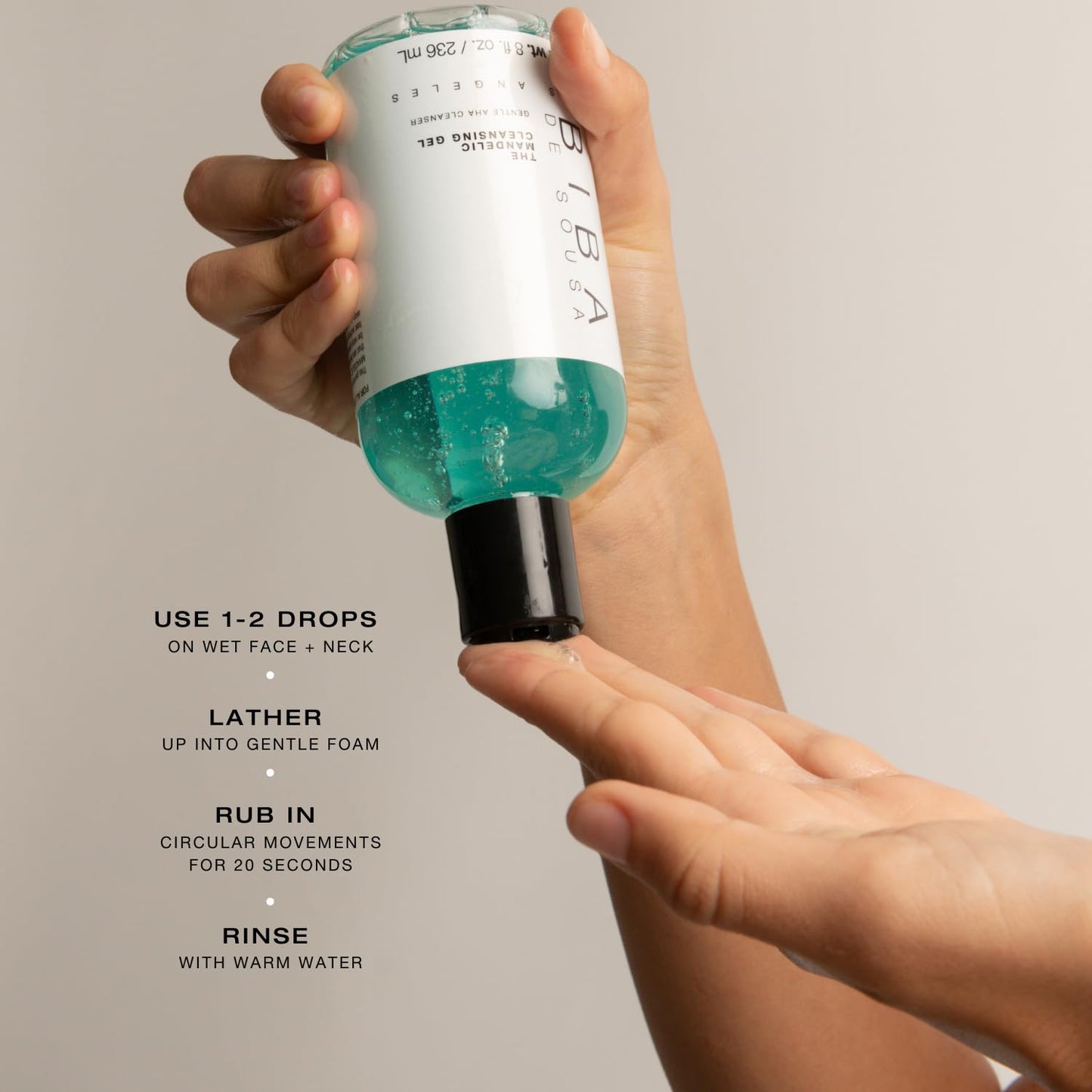 Biba De Sousa, The Mandelic Cleansing Gel - Gentle, Sulfate-Free Foaming AHA and Mandelic Acid Skin Cleanser- Antioxidant Botanical Blend - For All