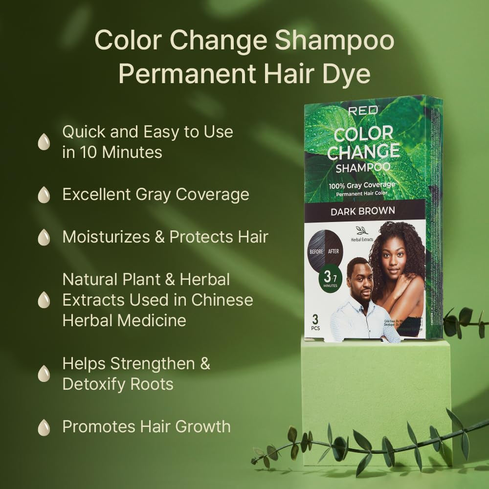Red by Kiss Color Change Shampoo - Permanent Hair Color with 100% Gray Coverage, Quick 7-10 Minute Formula, No Tools Needed, Herbal Extracts, Includes