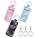 Meiiy Chapstick Holder Lip balm Holder Lipstick Sleeve Pouch Lip Gloss Holder With Hook 3 Pcs Marble Stocking Stuffers Gift for Women (3pcs)
