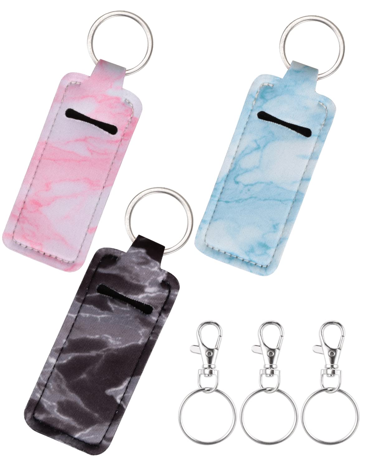 Meiiy Chapstick Holder Lip balm Holder Lipstick Sleeve Pouch Lip Gloss Holder With Hook 3 Pcs Marble Stocking Stuffers Gift for Women (3pcs)