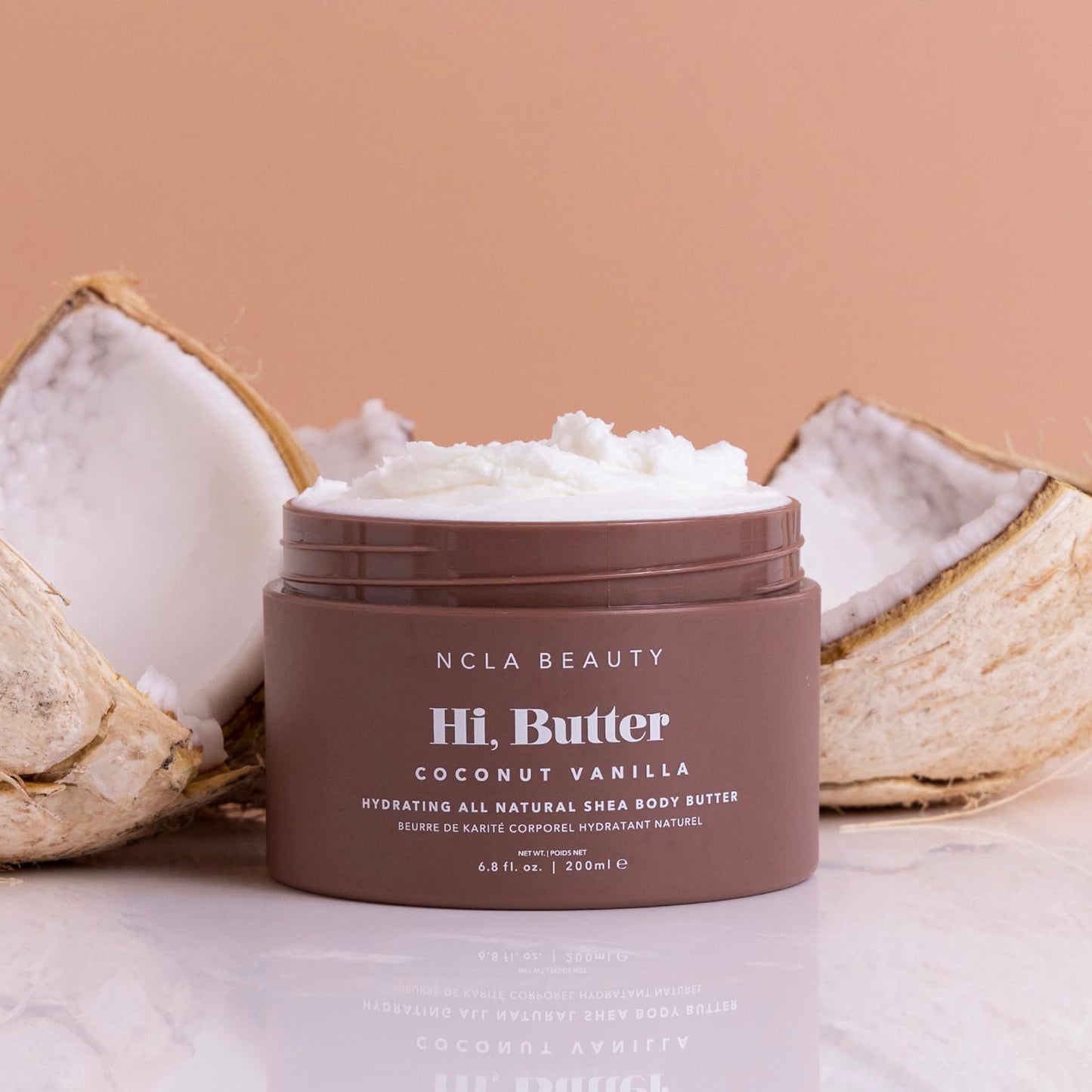 NCLA BEAUTY Hi Butter All Natural Body Butter - Body Moisturizer with Sunflower Oil and Shea, Cocoa, Mango Extracts - Coconut Vanilla - 6.8 oz