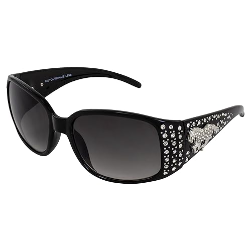 Rodeo Queen Palomino Womens Fashion Sunglasses Black Frame w/Bling Rhinestones & Smoke Gradient Lens