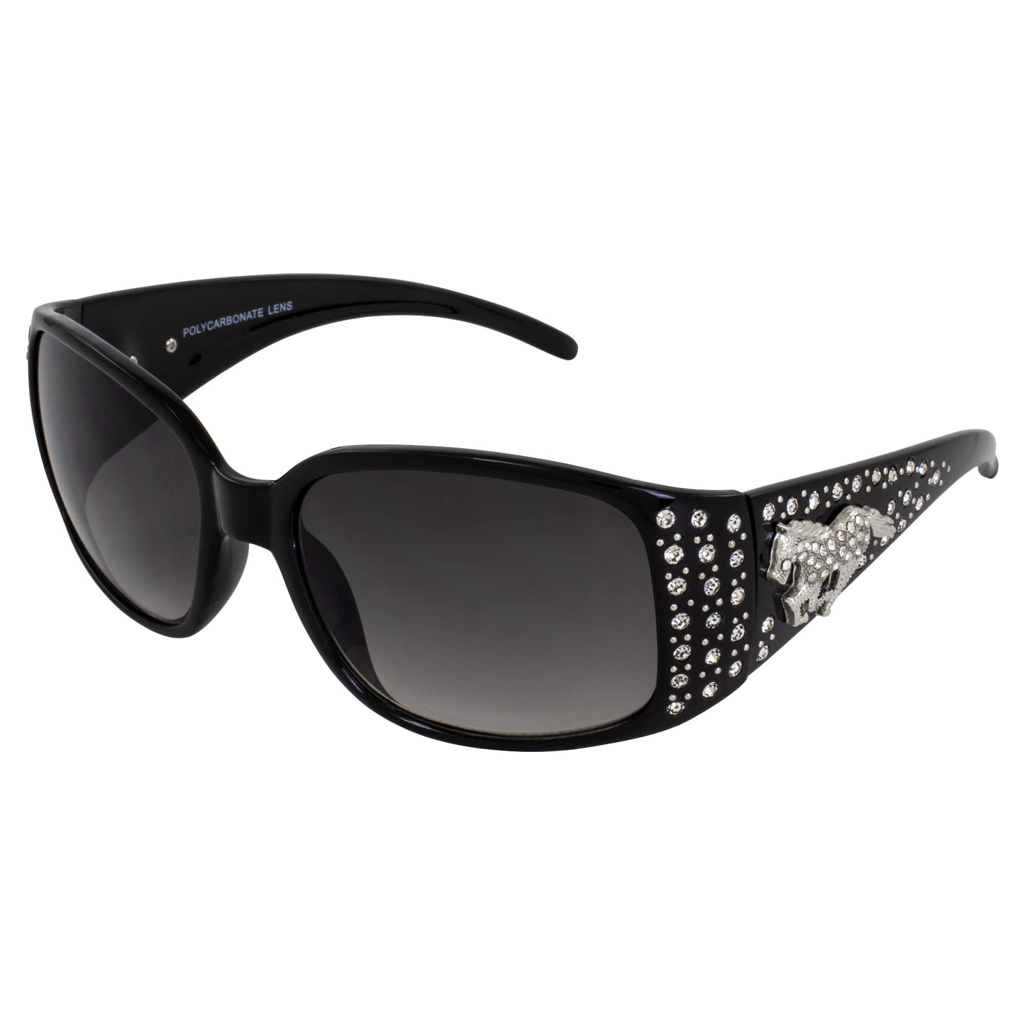 Rodeo Queen Palomino Womens Fashion Sunglasses Black Frame w/Bling Rhinestones & Smoke Gradient Lens