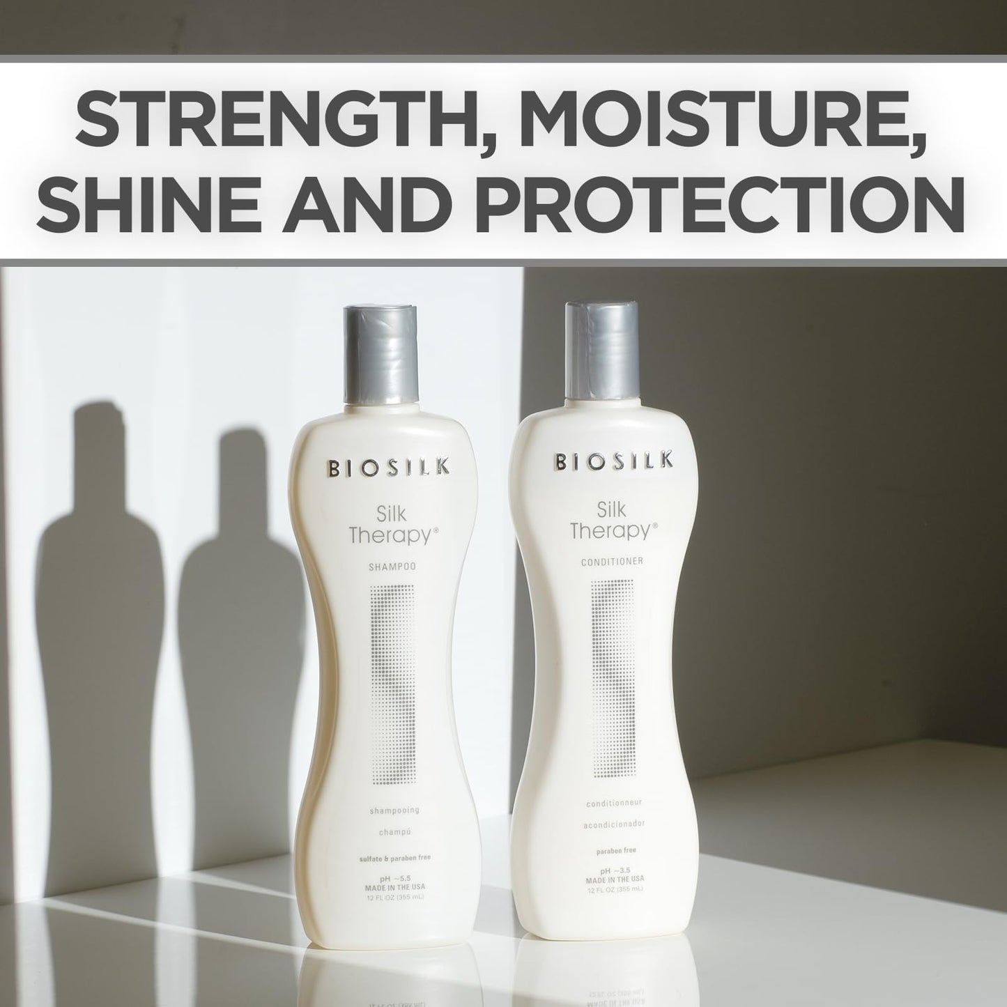 BioSilk Silk Therapy Duo Set, Shampoo & Conditioner for Gentle Cleansing, Moisturizing & Shiny Hair, Smooth, Replenished Hair, Sulfate-Free