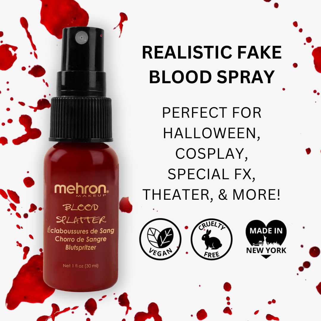 Mehron Makeup Blood Splatter | Professional Fake Spray Blood | Performance, Halloween, Face Paint, Costumes, & Special FX 1 fl oz (30 ml) | Made in