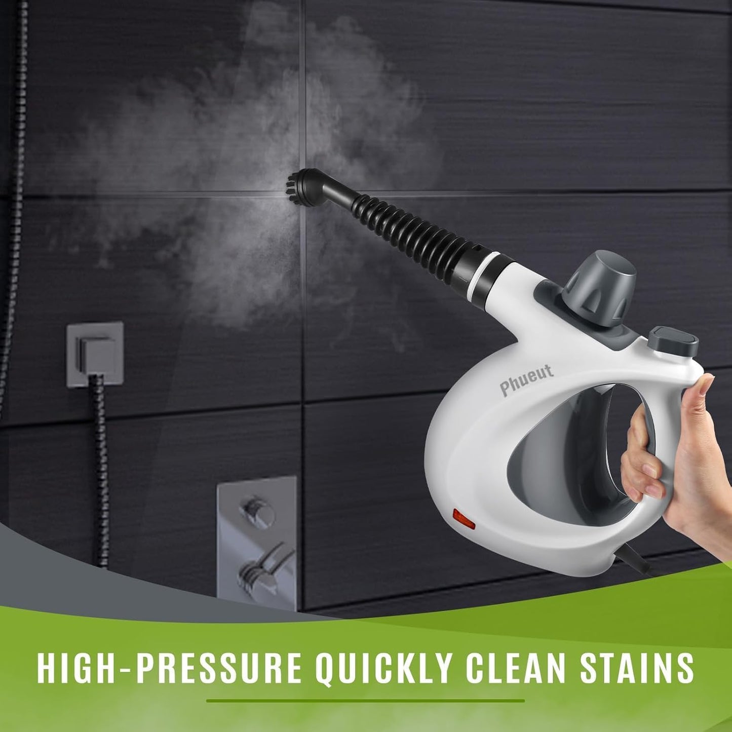 Phueut Handheld Pressurized Steam Cleaner with 12 Accessories, Multi-Surface Steamer for Floors, Upholstery, Grout & Car Cleaning