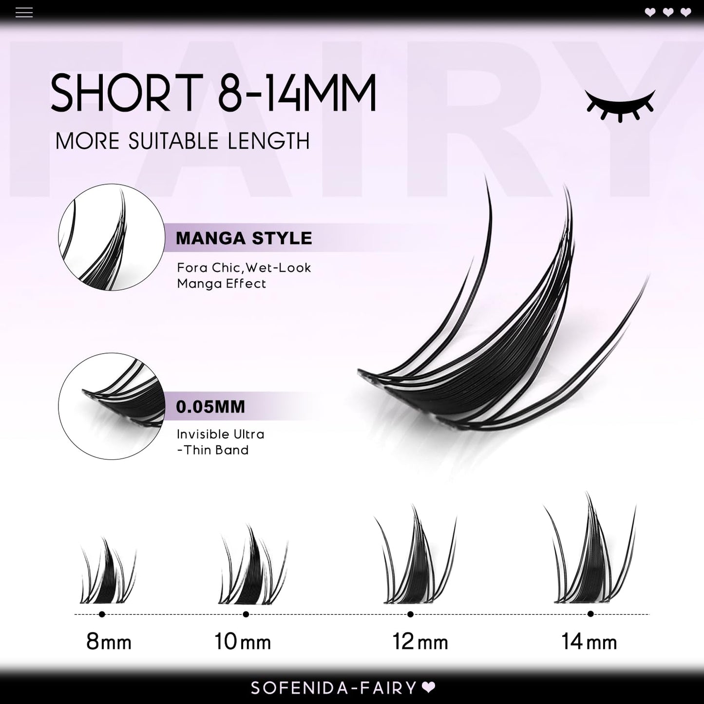 Fairy Lash Clusters Kit 8-14mm Manga Eyelash Kit Clusters WideSpan DIY Eyelash Extensions Wet-Look Spiky Anime Lashes Individual Fake Eyelashes Beauty and Personal Care SOFENIDA