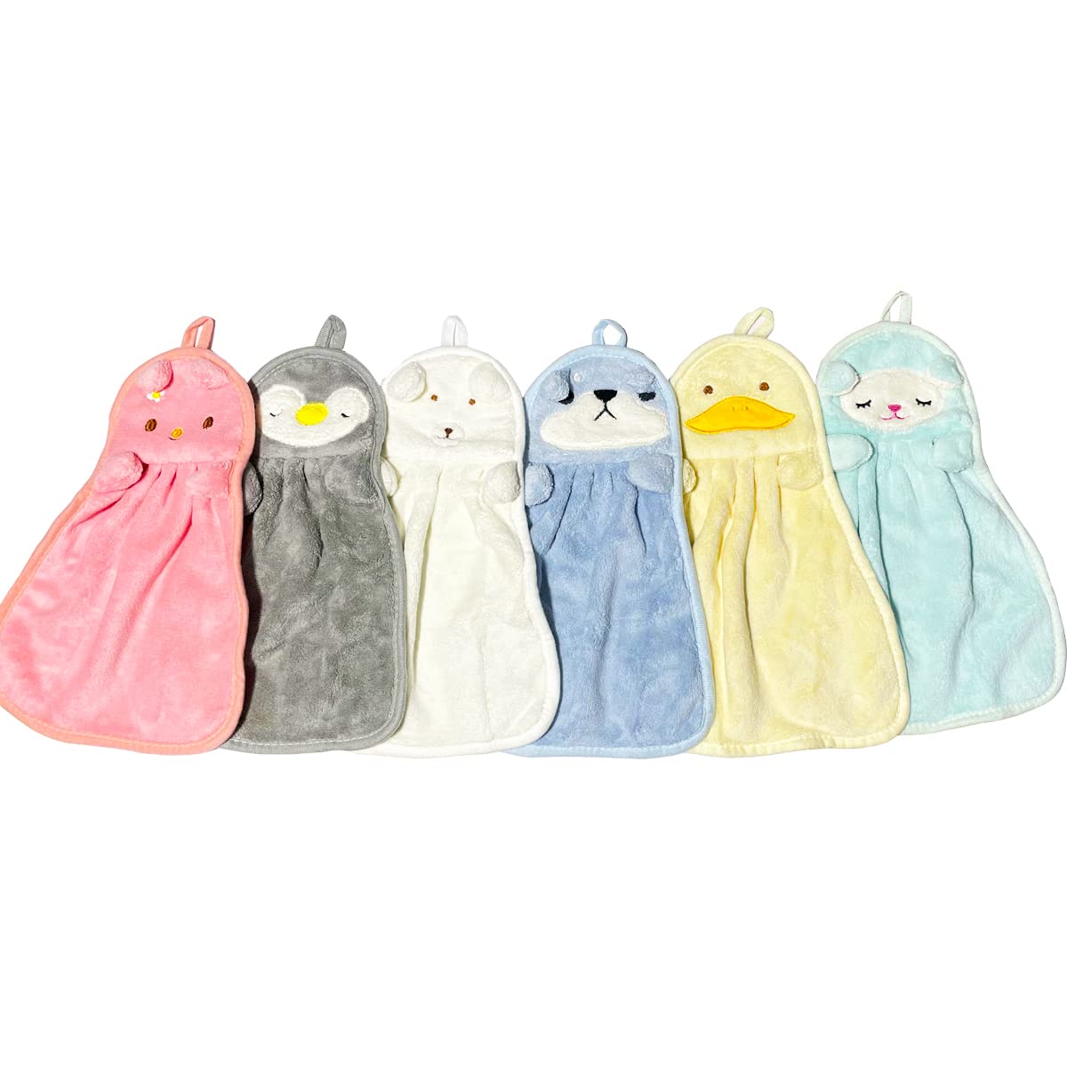 TRYTUTRY 6 Packs Cute Kids Hand Towels with Hanging Loop, Soft Toddlers Hanging Hand Towels, Absorbent Hanging Towels for Bathroom, Kitchen, Home
