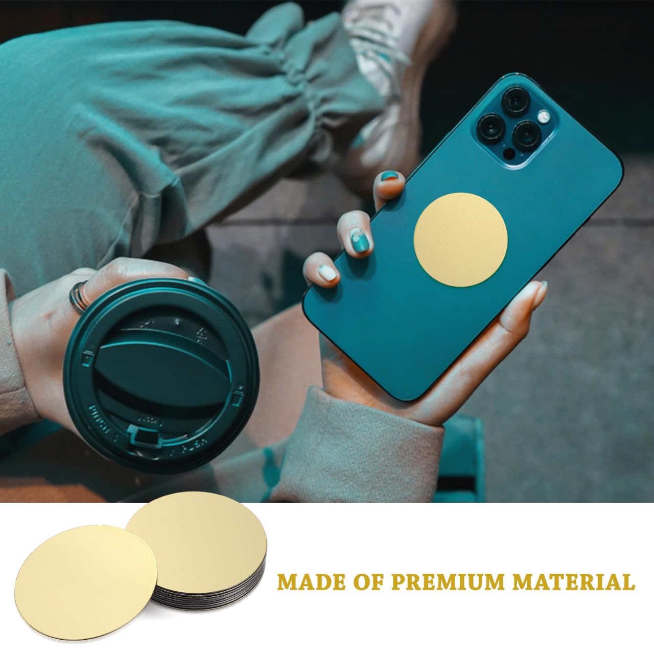 UKCOCO Adhesive Metal Plates, 10 Pack Round Magnetic Metal Plates Car Vehicle Mount Phone Holder Diameter 4cm (Gold)