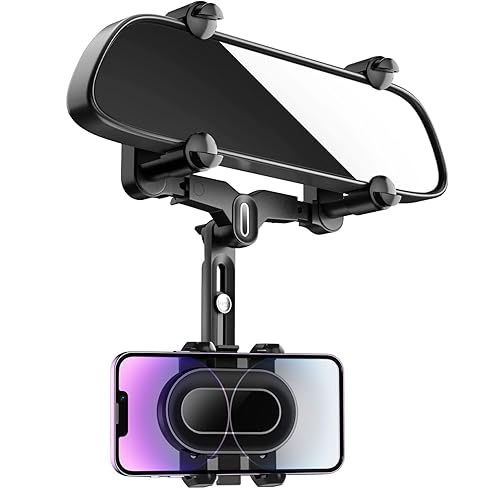 WUITIN Rearview Mirror Phone Holder for Car,360°Rotatable and Retractable Multifunctional Rear View Mirror Phone Holder,Four Corners Fixed Anti-Shake…