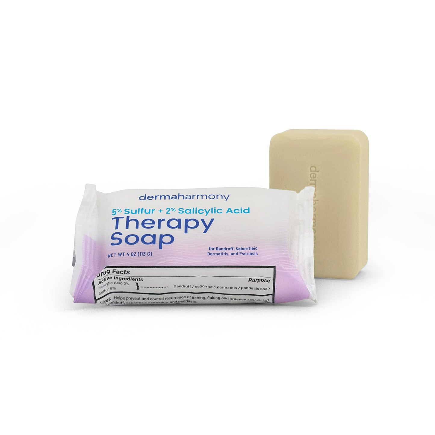 Dermaharmony 5% Sulfur 2% Salicylic Acid Bar Soap 4 oz - Crafted for those with Seborrehic Dermatitis, Dandruff, and Psoriasis (1 Bar)