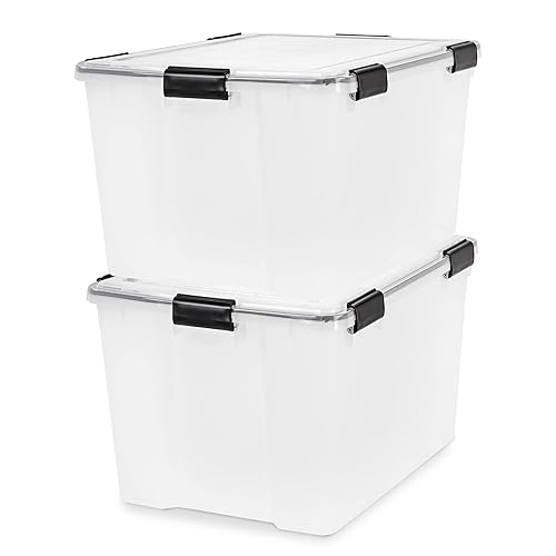 IRIS USA WeatherPro 74 Qt Storage Bins with Lids, 2 Pack, BPA-Free Plastic Gasket Box with Tight Latch and Seal, Stackable Nestable Tote Tub…