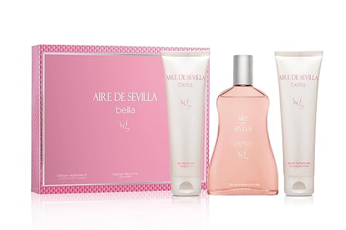 Instituto Español Aire de Sevilla Bella Gift Set for Women,Travel Size Eau de Toilette, Body Gel & Body Lotion (100 ml / 3.4 fl oz Each)