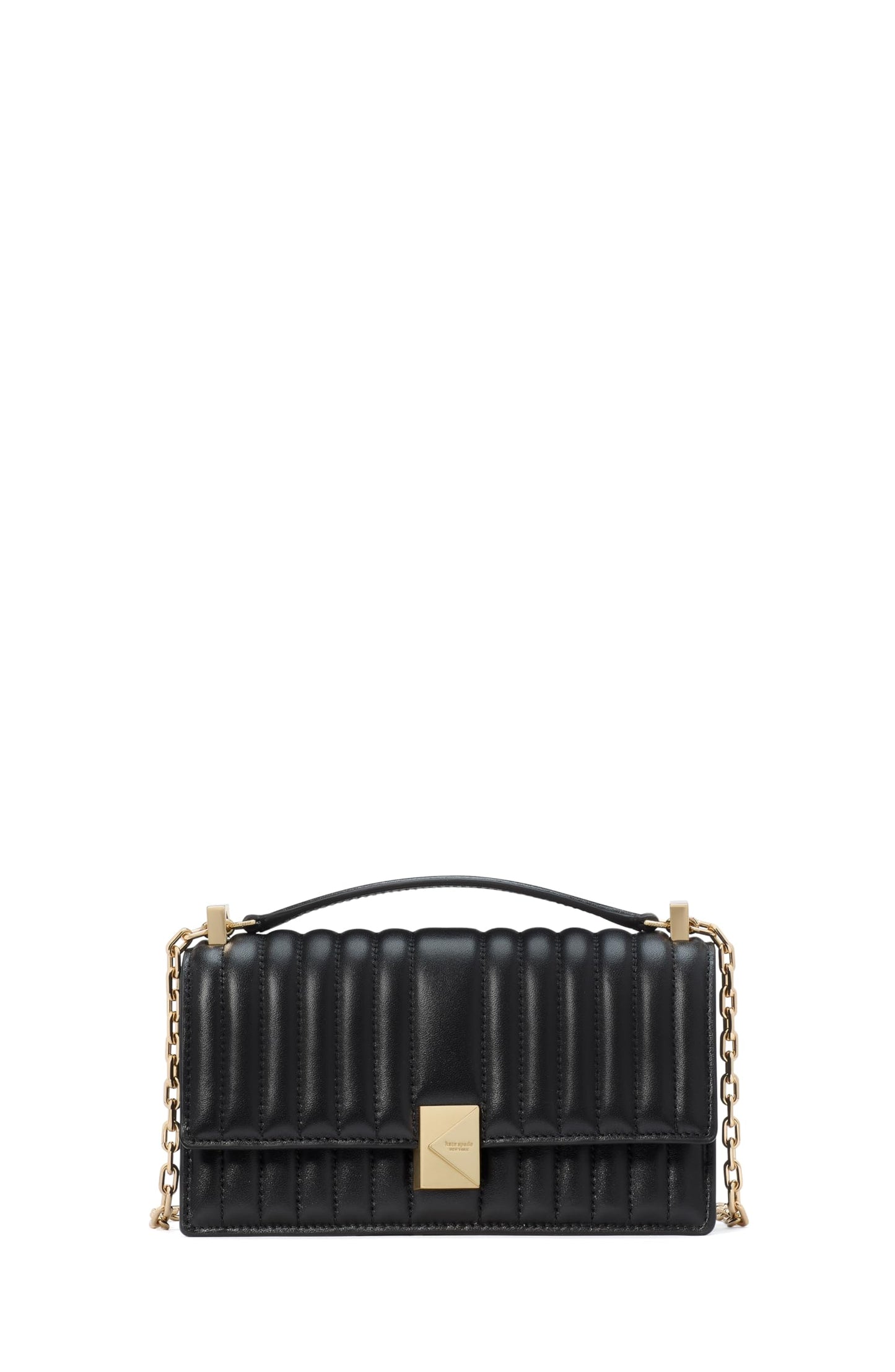 kate spade new york Deco Quilted Leather Mini Flap Chain Crossbody, Black