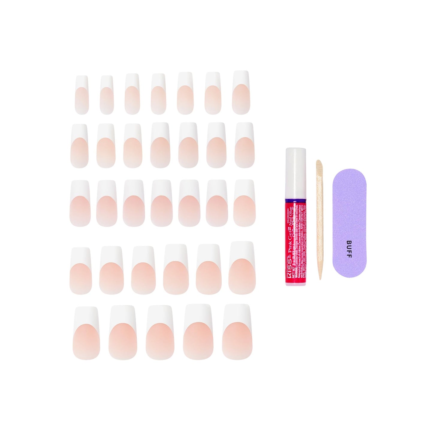 Kiss Core, Press On Nails, Nail glue included, 'Every Minute', White, Long Size, Square Shape, Includes 32 Nails, 2g Glue, 1 Manicure Stick, 1 Mini Beauty & Personal Care KISS