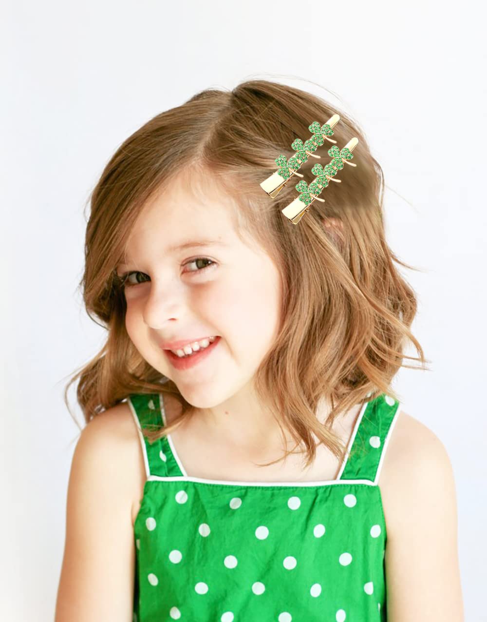 St.Patrick’s Day Hair Clips Crystal Glitter Shamrock Hairpins Green Lucky Leaf Embellished Gold Alligator Hair Clips for Party Gift (2 Pairs Lucky