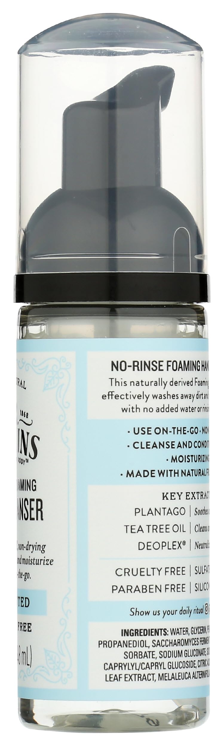 J.R. Watkins No-Rinse Foaming Hand Cleanser - Hand Soap in Pump Dispenser - Bathroom & Kitchen Foam Cleaner - All Natural, Alcohol Free, Unscented