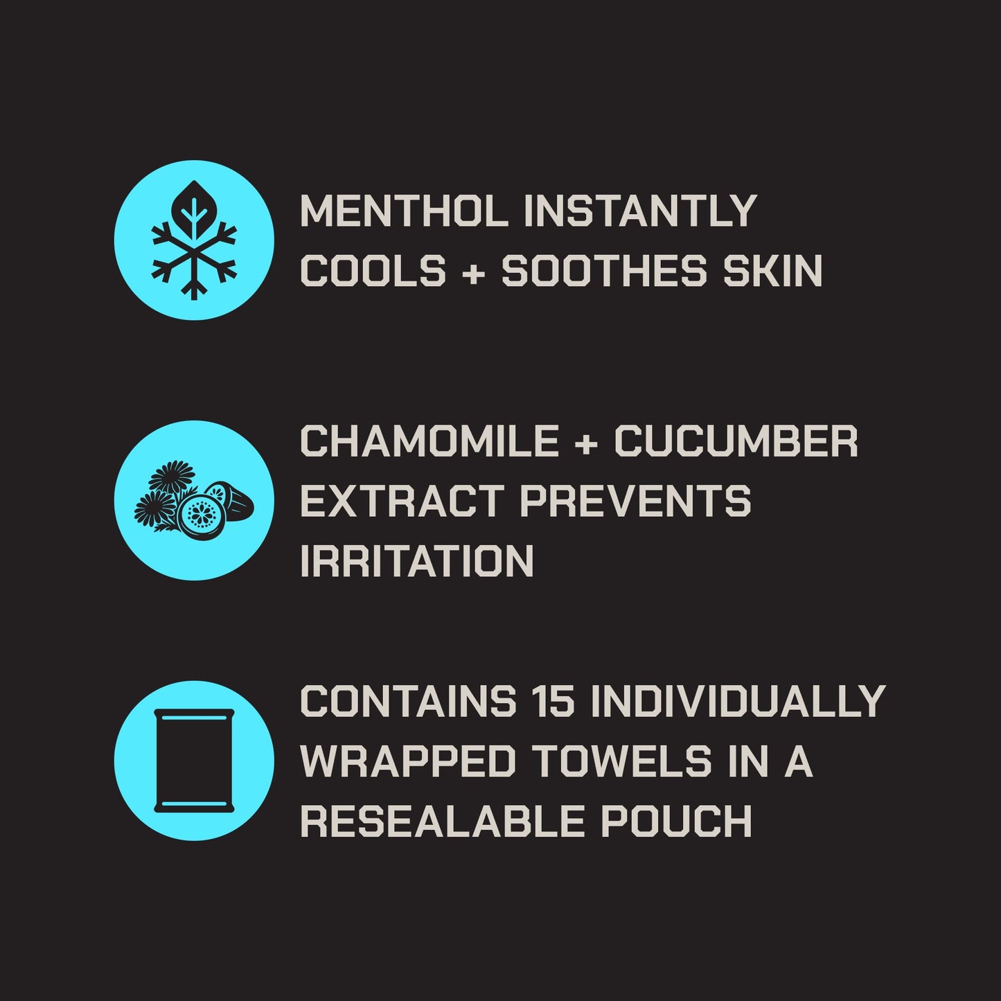 Duke Cannon Cold Shower Cooling Field Towels - 15 Individually Wrapped Towels - Men's Face and Body Wipes - Made with Menthol & Aloe - Instant Refresh
