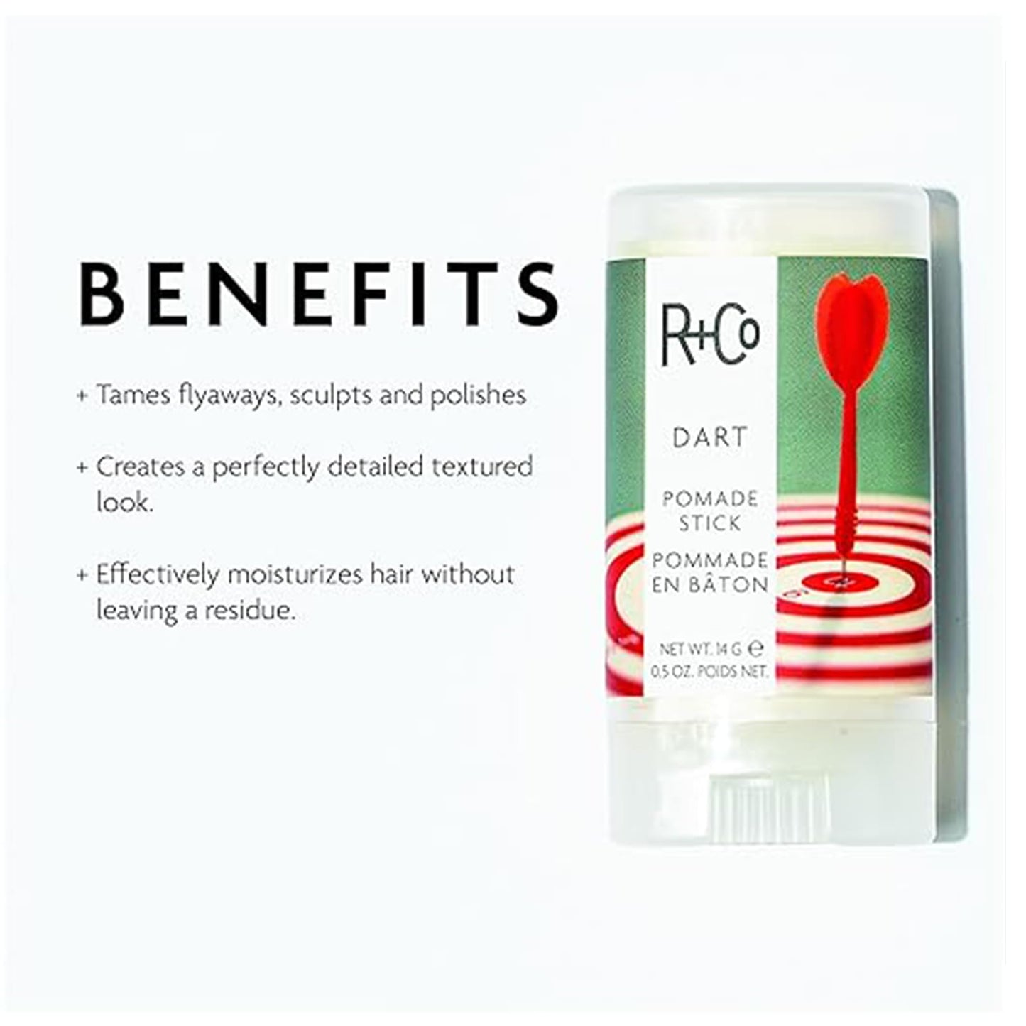 R+Co Dart Pomade Stick | Tame Flyaways, Sculpt and Polish | Long Lasting Texture and Shapes | Vegan + No Parabens | 0.5 Ounce (Pack of 2)