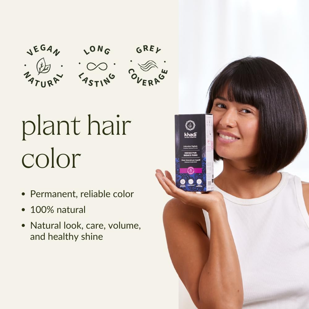 khadi BLUE BLACK Natural Hair Color - Let your hair shine in a mysteriously deep blue-black hue - 100% herbal & natural - 3.5 oz