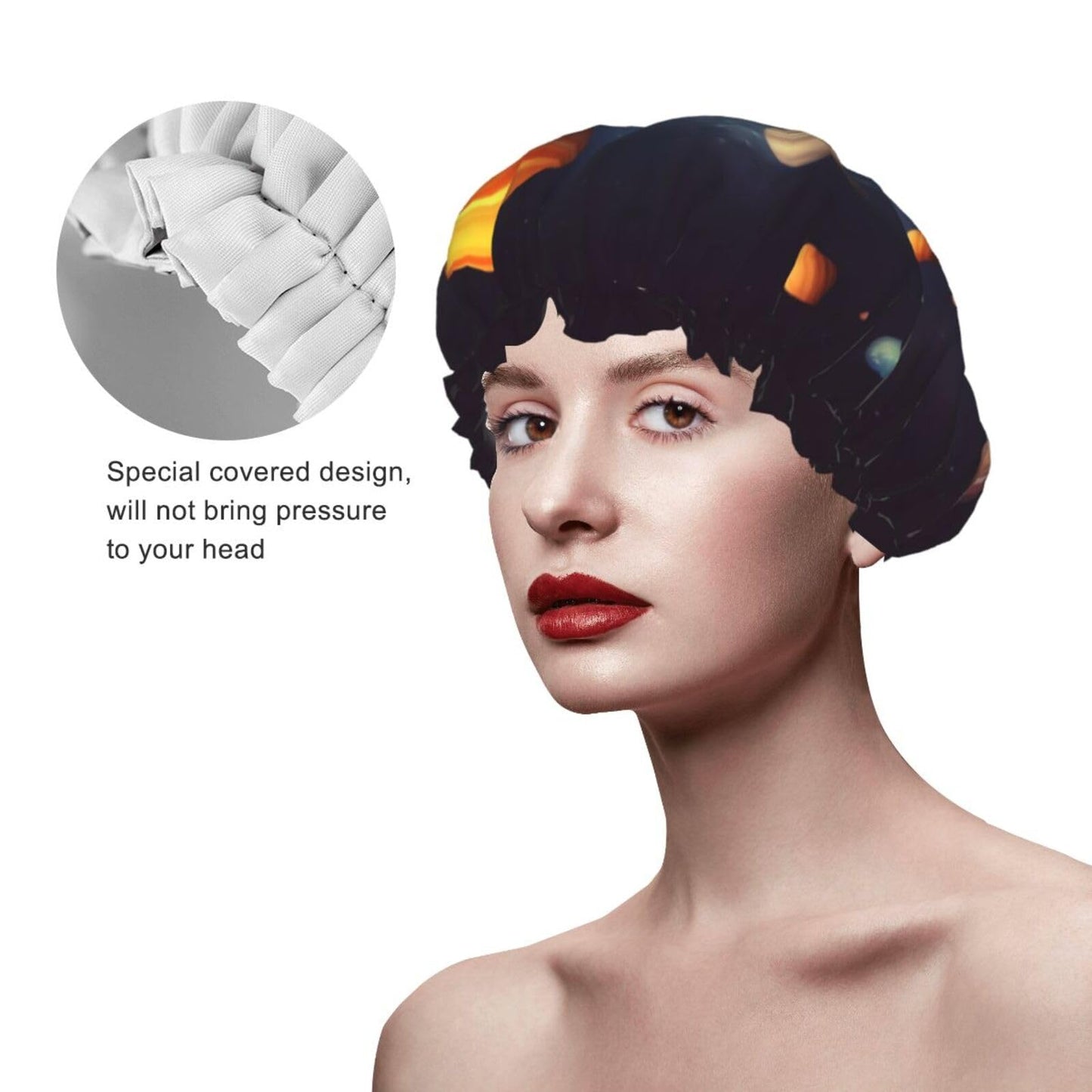 Astronaut solar system planets Shower Cap for Women Men Large Reusable Shower Bonnet Double-Layer Waterproof Bath Caps Elastic Band Hair Hat for All Beauty and Personal Care BWLHJKE