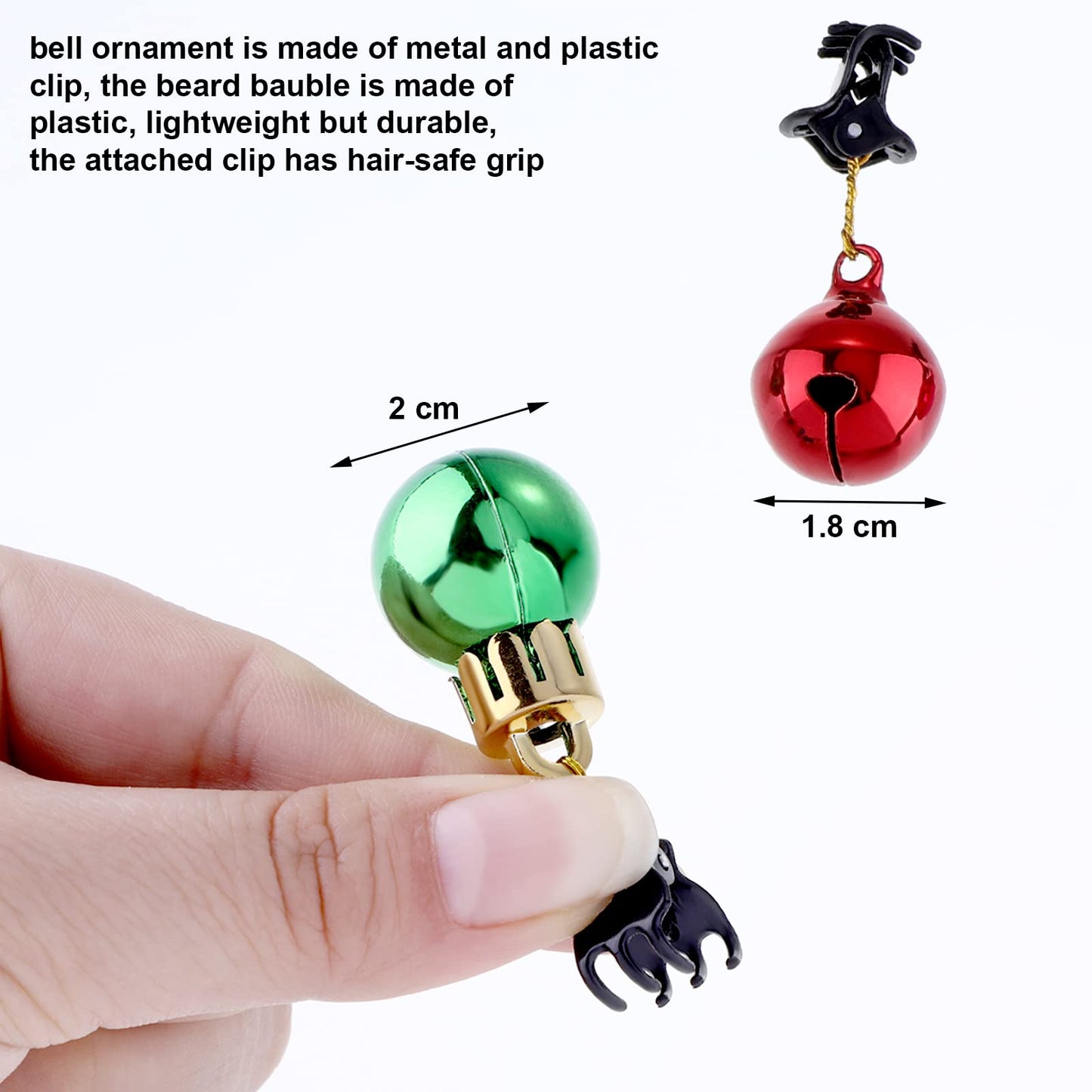 JOVITEC 24 Pcs Christmas Beard Ornaments Set Colorful Christmas Facial Hair Baubles and Beard Bells with Clips for Men Santa Claus Christmas New Year