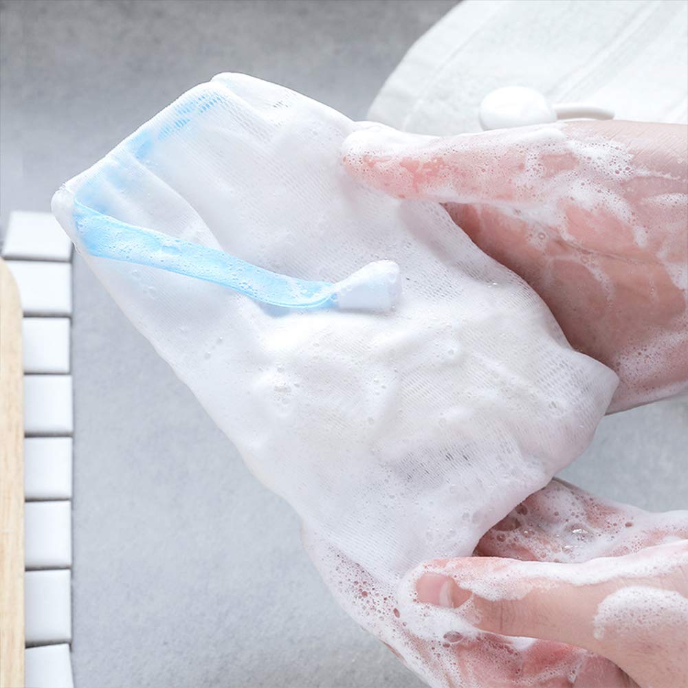 INVODA 20 PCS Soap Net Bag Double Layer Drawstring Soap Mesh Soft Bath Soap Net for Facial Body Exfoliation Cleaning Tool (Random Color)