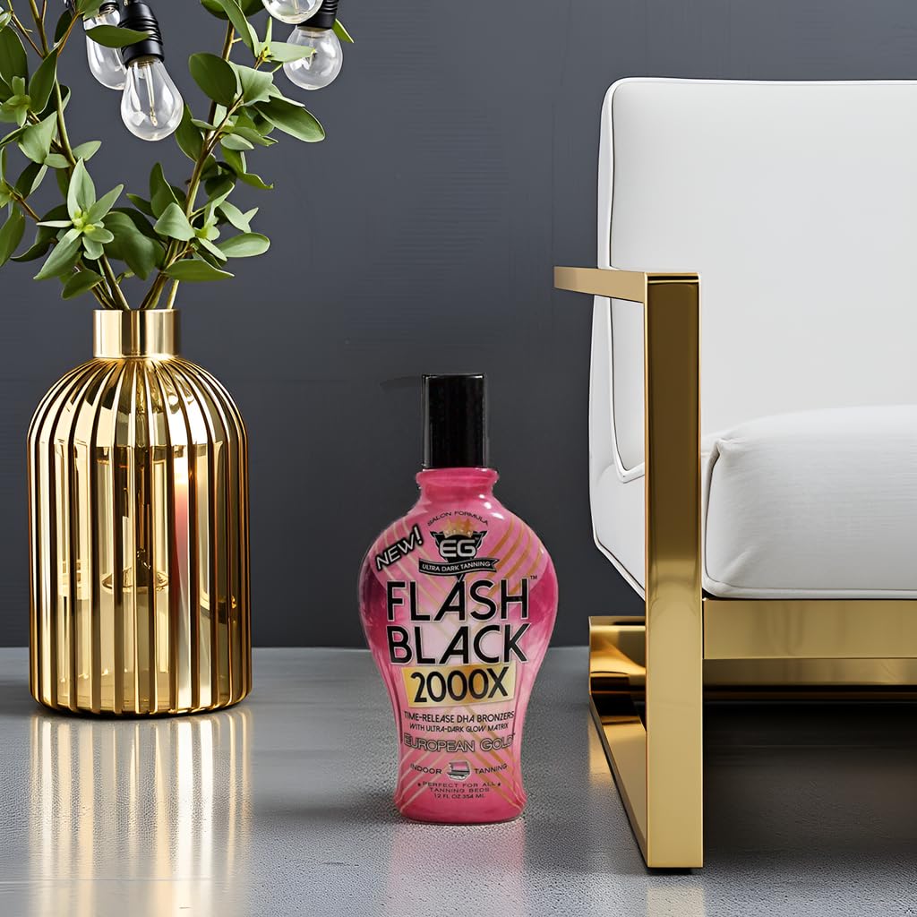European Gold Flash Black 2000X Indoor Tanning Lotion with Advanced Time-Release DHA Bronzers, Skin Conditioning Complex, and Ultra-Dark Color