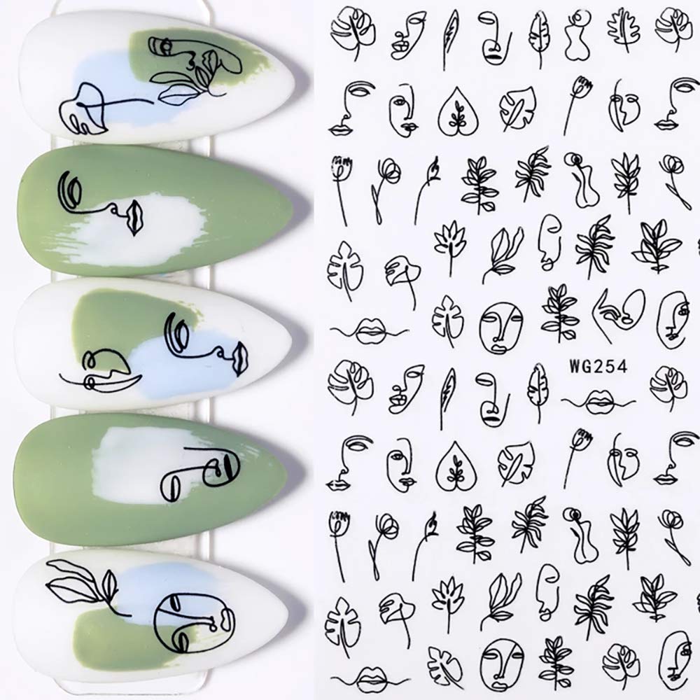 Graffiti Fun Nail Art Stickers, Abstract Nail Decals 3D Self-Adhesive Abstract Lady Face Rose Leaf Nail Design Manicure Tips Nail Decoration for Women