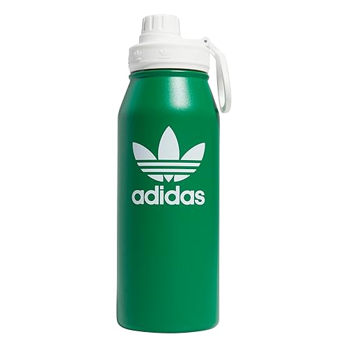 adidas Originals 1 Liter (32 oz) Metal Water Bottle, Hot/Cold Double-Walled Insulated 18/8 Stainless Steel, Green/White, 32 Ounces