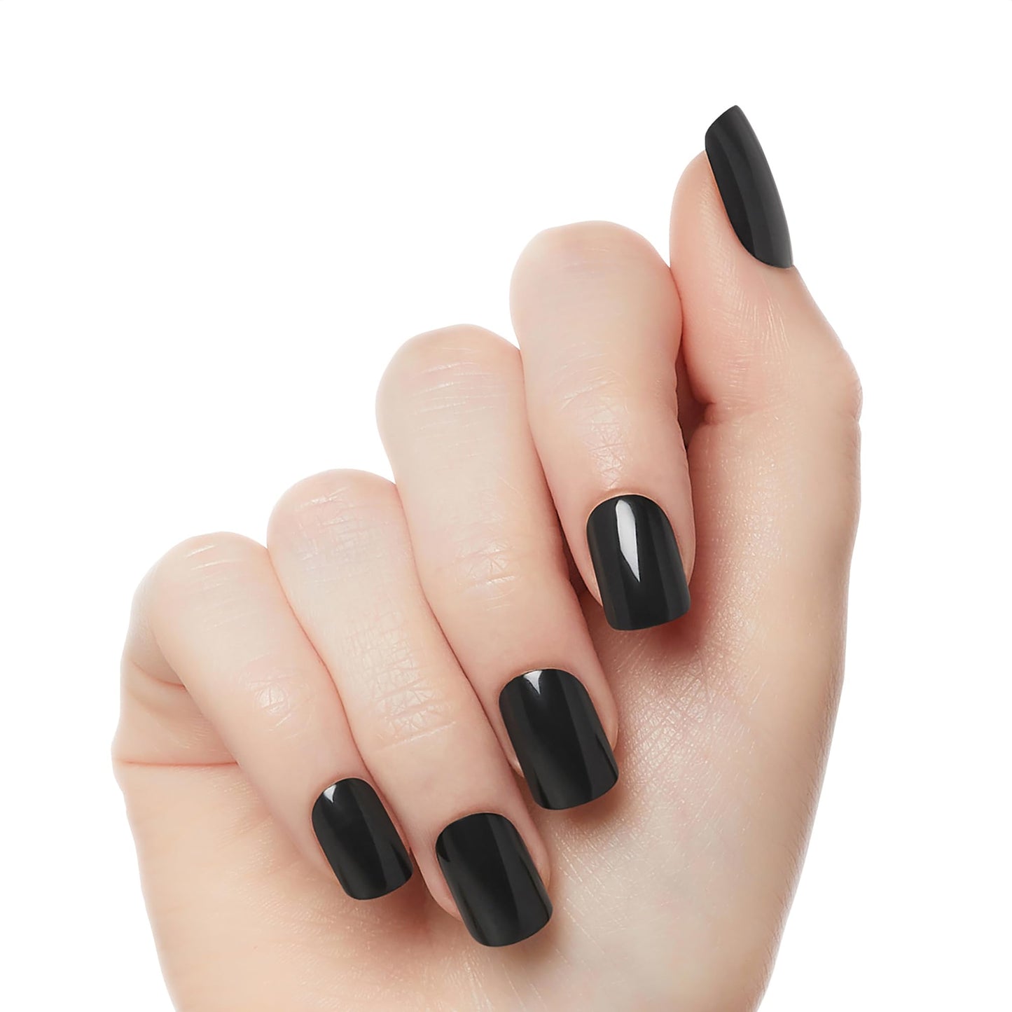 KISS Gel Fantasy Press On Nails, Nail glue included, 'Aim High', Black, Short Size, Squoval Shape, Includes 28 Nails, 2g Glue, 1 Manicure Stick, 1