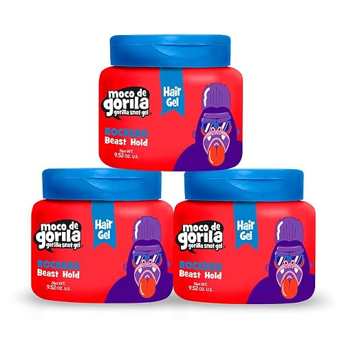 Moco de Gorila Rockero Hair Styling Gel, Long-Lasting Effect, Reactivate with Water, High Fixation, 9.52 Oz Jars (Pack of 3)