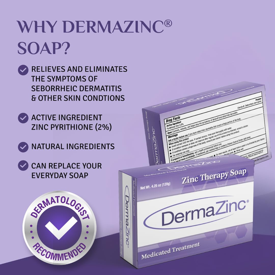 DermaZinc Therapy Soap, Zinc Soap for Skin, Skin Disorder Relief for Psoriasis, Dermatitis, Eczema, and Other Condition Symptoms (Pack of 3) Beauty & Personal Care DermaZinc