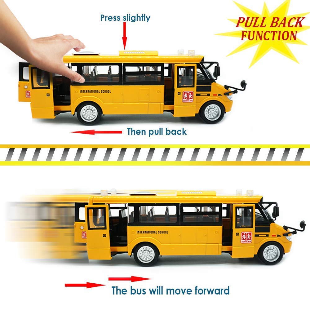 CORPER TOYS School Bus Toy Die Cast Vehicles Yellow Large Alloy Pull Back 9'' Play Bus with Sounds and Lights for Kids