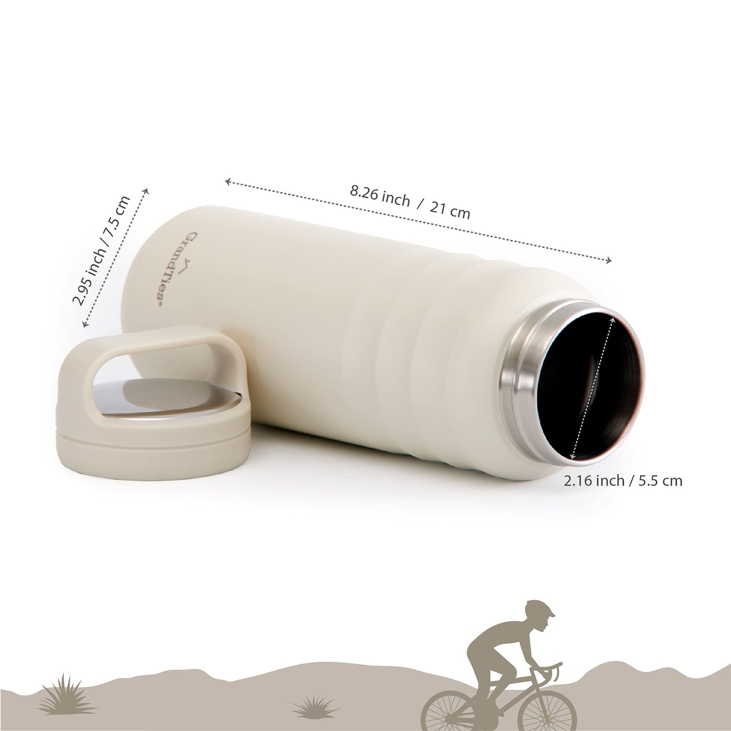 GRANDTIES 2 Lids Sports Stainless Steel Water Bottles - Wide Mouth Vacuum Insulated Reusable Leak Proof BPA-Free Travel Metal Canteen, Thermal