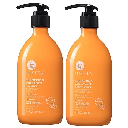 Luseta Volumizing Shampoo and Conditioner Set for Thin Fine Hair - Thickening & Plumping with Turmeric & Collagen, Lightweight Body Building for Flat