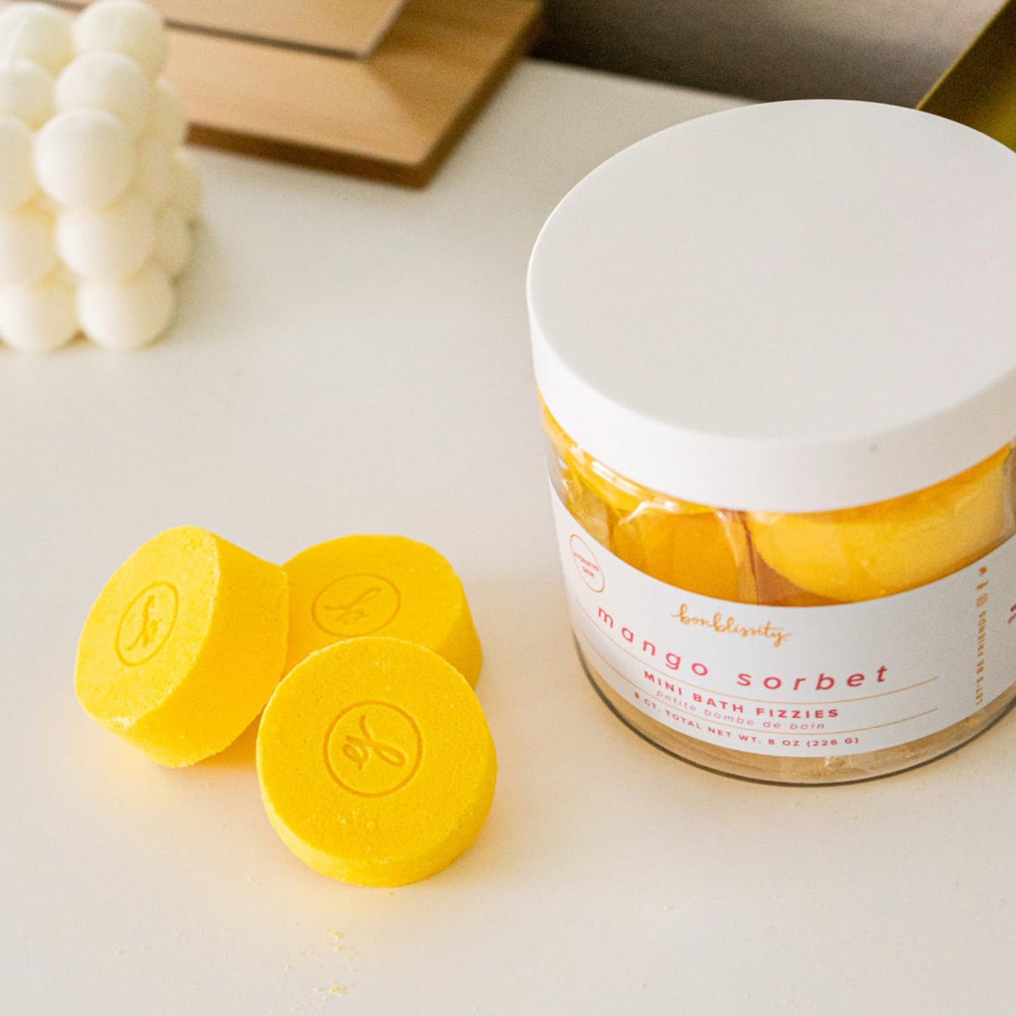 Bonblissity Mini Bath Bombs for Women, 8 pcs - Mango Sorbet Scented Fizzies, Multipurpose Moisturizing Bath Bomb, Shower Steamer, or Foot Soak, Home…