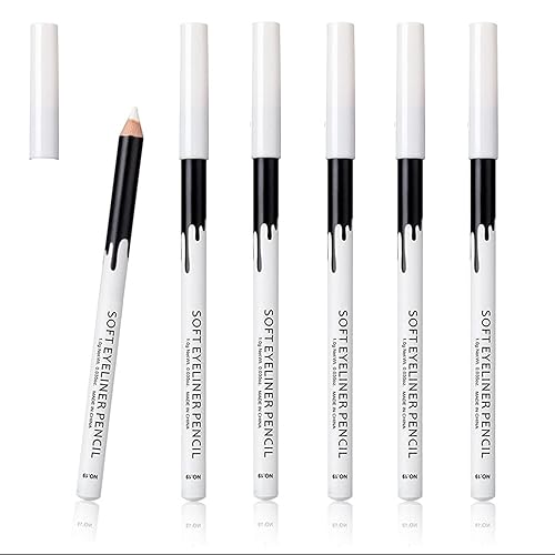 KAIQIKAIXI 6 White Eyeliner Pencils Professional Use as Highlighter, Soft, Waterproof, Long-Lasting Eyeshadow, Eye Brightener,Eye Shadow Pencil, Lip