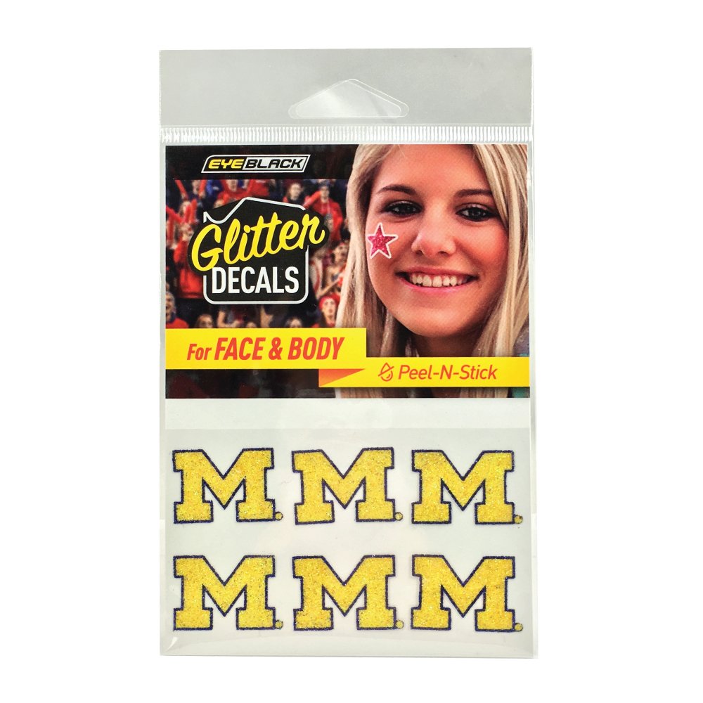 EyeBlack University of Michigan Wolverines Glitter Decal Under Eye Black Perfect for Tailgates, Game Days and Cheering Sport Team - 3 Pairs / 6 Decals