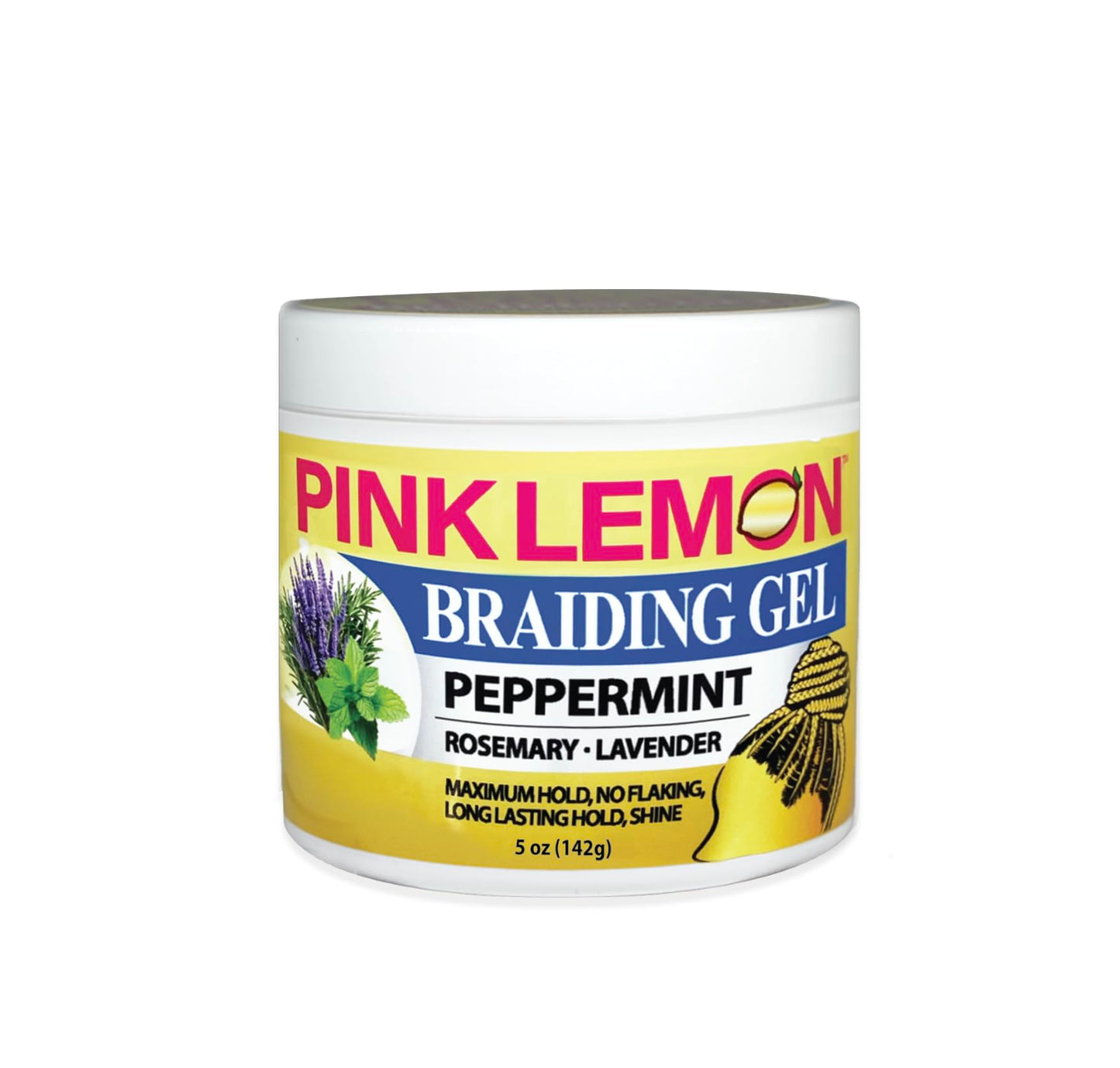 PINK LEMON Braiding Gel Peppermint - Maximum Hold, No Flaking, Long Lasting Hold, High Shine. For Micro, Inter, Dread, Faux, Loc, Twist, Braid, Edge