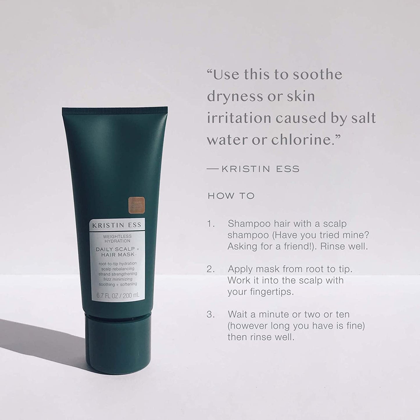 Kristin Ess Hair Weightless Hydration Daily Scalp + Hair Mask - Soothes Scalp, Hydrates Hair, Rebalancing Treatment, Frizz Minimizing, Vegan, Color