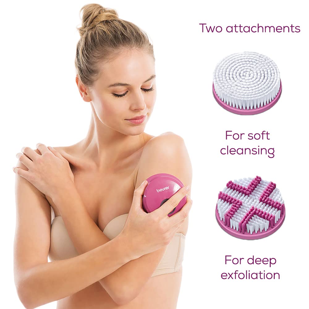 Beurer FC55 Electric Body Scrubber for Exfoliating and Massage, Waterproof for Showering, Cordless and Rechargeable, Spinning Skin Cleansing Brush