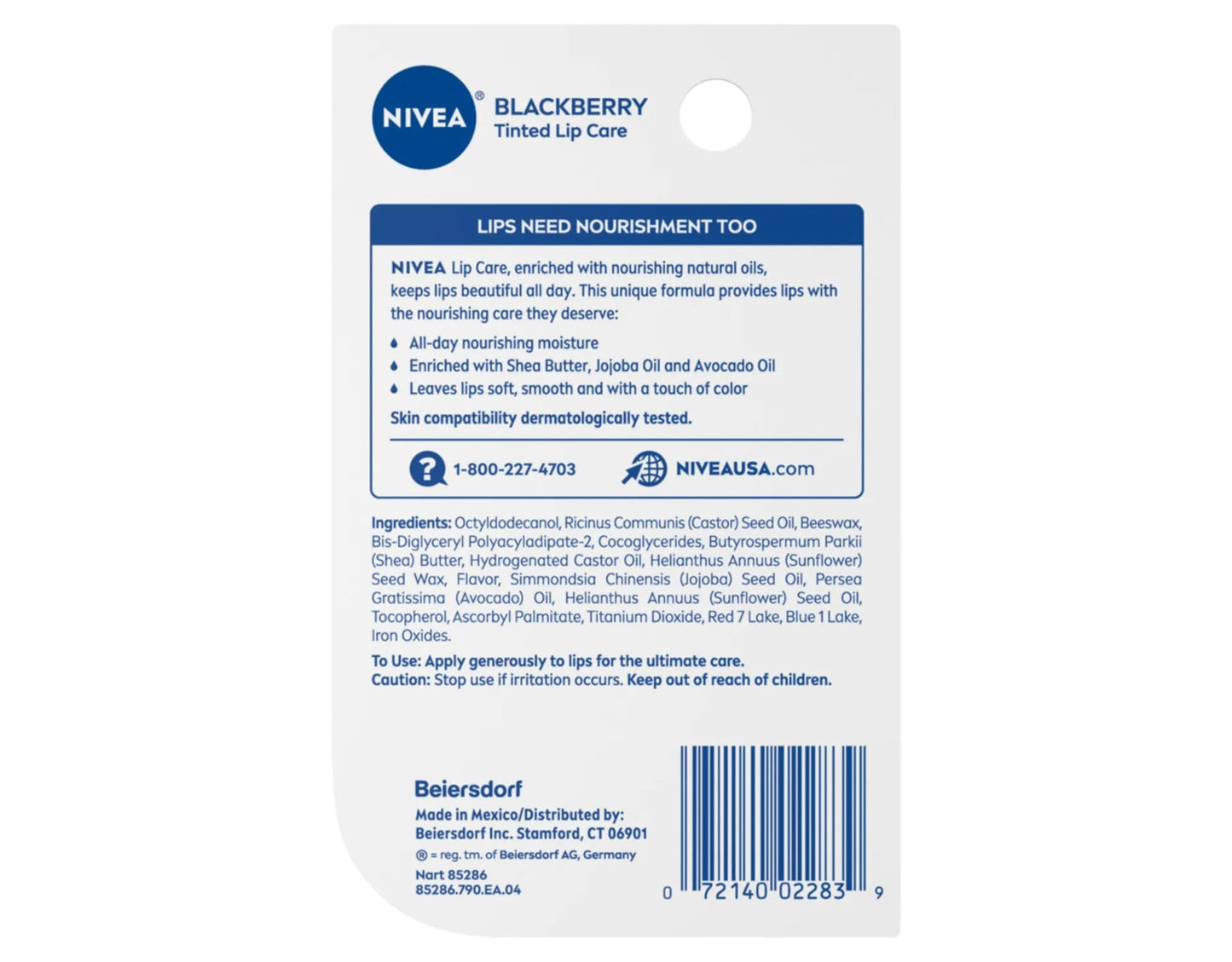 NIVEA Blackberry Lip Care, Tinted Lip Balm with Shea Butter, Nourishing Oils and Vitamin C & E, 3-in-1 Moisture, Repair (for Dry Lips) and Color, 0.17