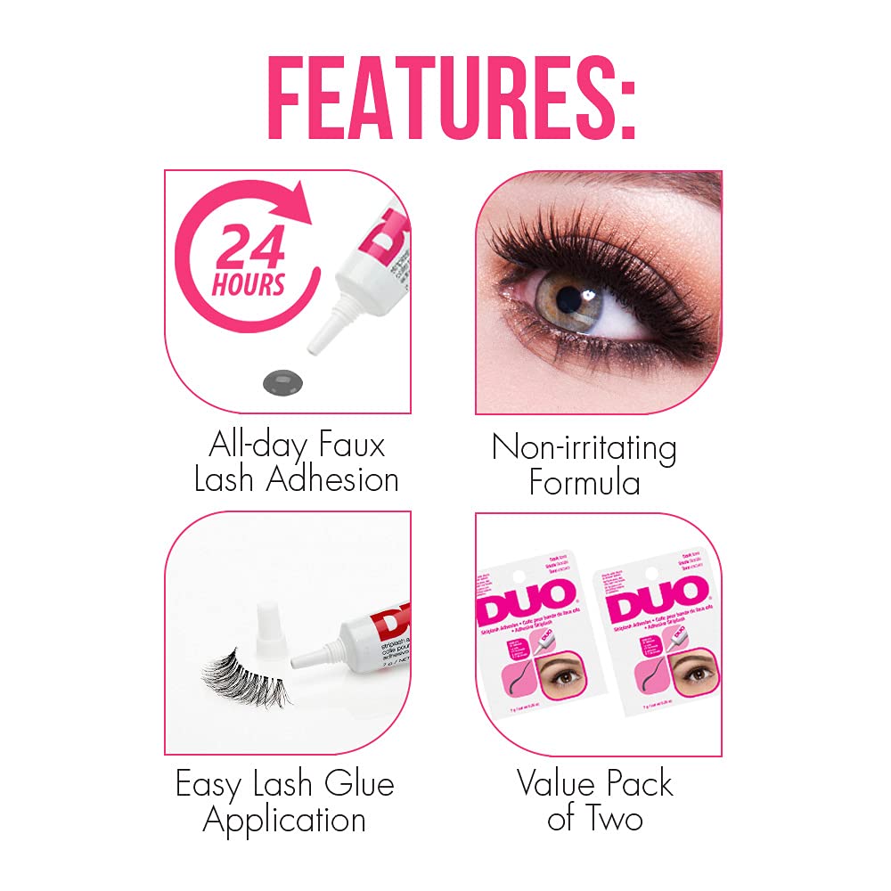 DUO Eyelash Glue – Dark Tone, Waterproof & Long-Lasting Lash Adhesive for Strip Lashes, 0.25 oz, 2 Pack