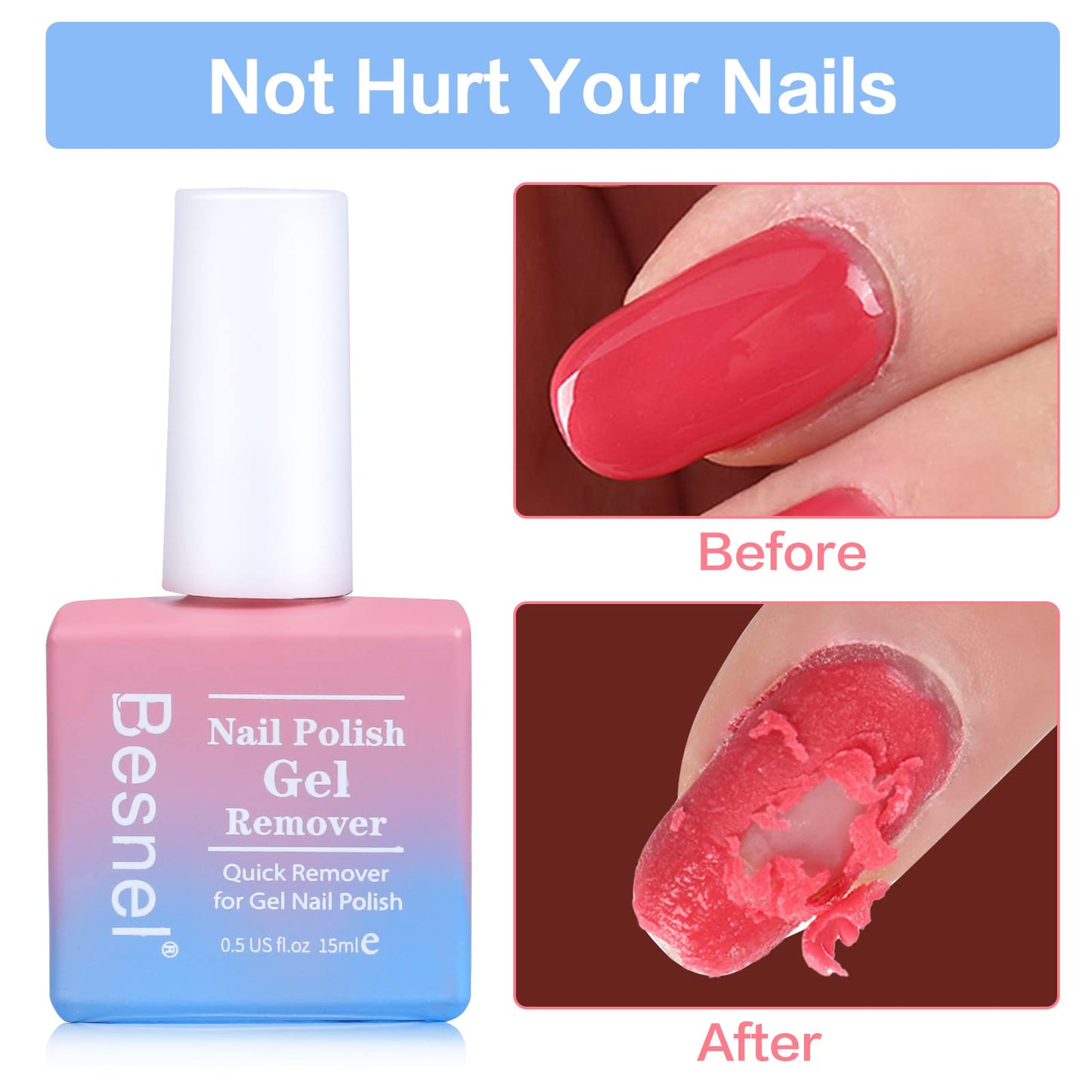 Gel Nail Polish Remover 5 Pack Professional Gel Polish Remover Non-Irritating Quick Easy,Nail Polish Gel Remover Tools Kit Nail File Cuticle Pusher