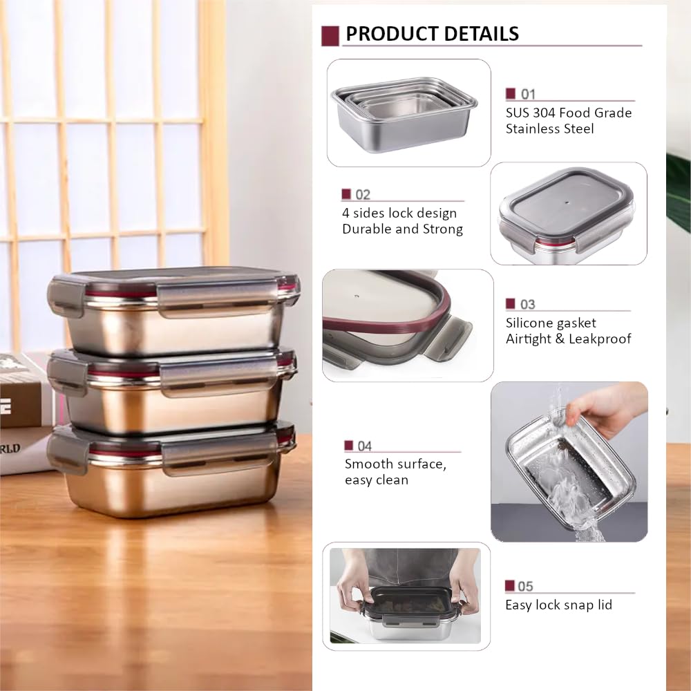 Stainless Steel Food Containers with Lids, Meal Prep Containers Reusable Freezer Storage Containers Lunch Containers Home Improvement Lunch Box…